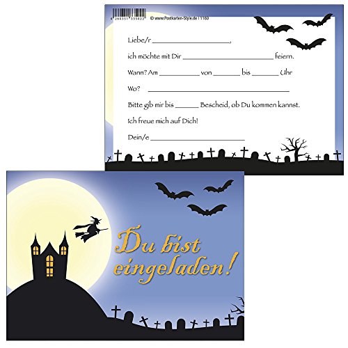 Postkarten-Style 6 Einladungskarten Gruselparty im Geisterschloß DU bist eingeladen Halloween 1160-6 von Postkarten-Style