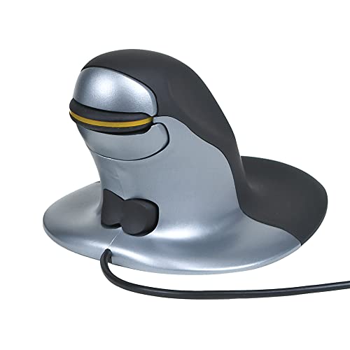 Posturite Penguin Beidhändige Kabelgebundene ergonomische Maus USB, lindert RSI, leicht gleitend, vertikales Design, PC Computer & Apple Mac kompatibel (Schwarz/Silber, Größe: L) von Posturite