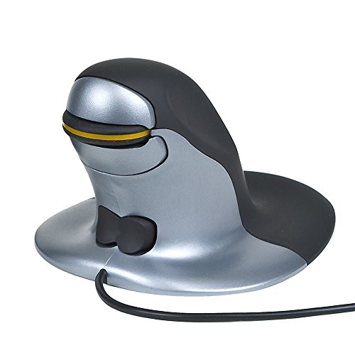 Posturite Pinguin-Maus, beidhändig tragbar, ergonomisch, kabelgebunden, USB, lindert RSI, einfaches Gleiten, vertikales Design, PC-Computer und Apple Mac kompatibel (schwarz/Silber, Größe: klein) von Posturite