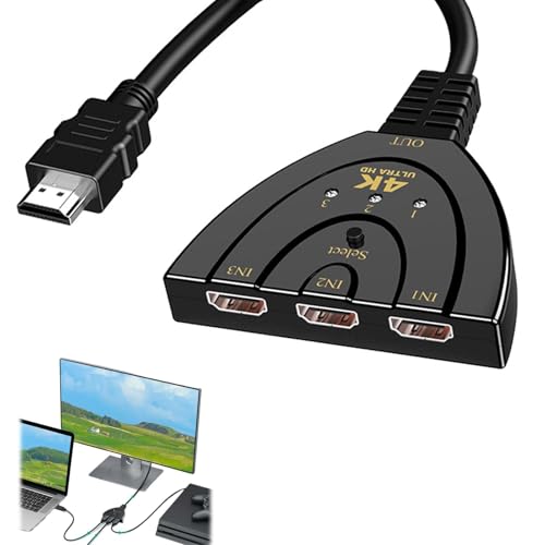 HDMI Switch 3 in 1 Out HDMI Splitter - 4K 60 Hz, HDMI-Switch mit Hochgeschwindigkeitskabel, Signal ist Stabil und Glatt, Supports Switch und 3D/Bluray Player/Xbox/HDTV/PS4/Laptop/DVD von PosyLane