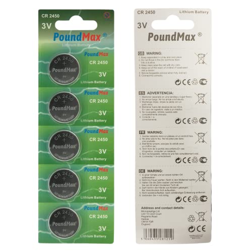 CR2450 DL 2450 Lithium Knopfzellen Batterien, CR 2450 3V Coin Batterie, kindersichere Verpackung, für Smart Home Geräte, elektronische Kleingeräte, Autoschlüssel und weitere Anwendungen, Silber CR2450 DL 2450 Lithium Knopfzellen Batterien, CR 2450 3V Coin Batterie, kindersichere Verpackung, für Smart Home Geräte, elektronische Kleingeräte, Autoschlüssel und weitere Anwendungen, Silber von PoundMax