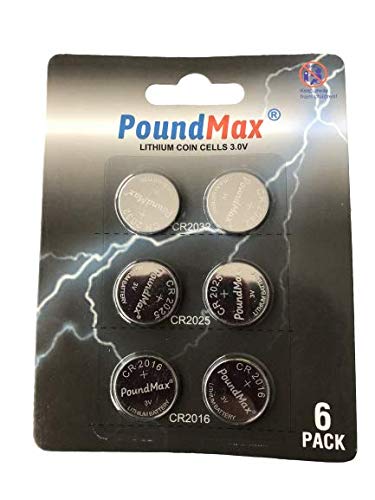 PoundMax Lithium-Knopfzelle CR2032, CR2025, CR2016, 3 V, 6 Stück von PoundMax