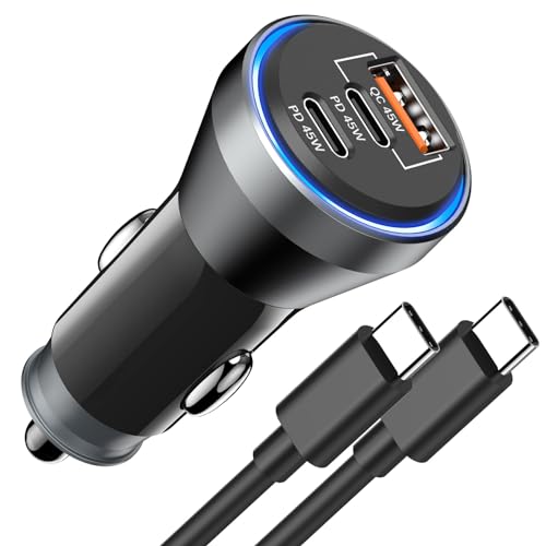 Zigarettenanzünder USB C 90W, 3Port Kfz Ladegerät USB C Autoladegerät USB Auto Adapter, Auto Ladegerät USB Zigarettenanzünder Adapter mit Ladekabel für Samsung Galaxy S23 S22 S21 S20,iPhone 15 Pro Max von Poutek