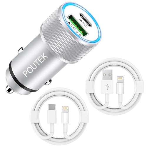 Zigarettenanzünder USB C Autoladegerät mit 2x iPhone Ladekabel Auto[MFi Zertifiziert], 38W PD&QC iPhone Kfz Ladegerät Handy Auto Ladegerät USB Zigarettenanzünder Adapter für iPhone 14 13 12 11 Pro Max von Poutek