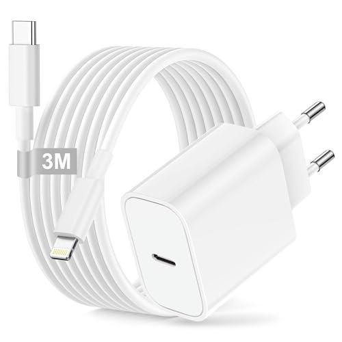 iPhone Schnellladegerät und Ladekabel 3M für Apple iPhone 14 13 12 11 Pro Max/Mini/XS/X/8/SE/iPad, 25W USB C Ladegerät mit iPhone Schnellladekebel 3M iPhone Ladegerät USB C Netzteil Stecker Adapter von Poutek