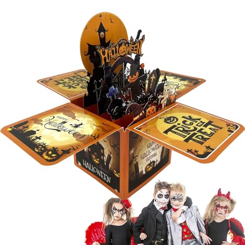 Povanjer Halloween-Überraschungskartenbox,3D-Halloween-Überraschungskartenbox - Lustige Halloween-Grußkarten - Süßes oder Saures, Partygeschenke, Halloween-Partykarte, kreatives DIY-Partyzubehör für von Povanjer