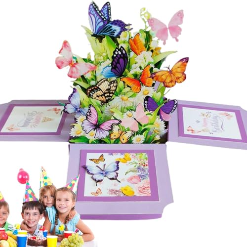 Povanjer Schmetterlings-Geburtstagskarte, Blumenstrauß-Karte, Zarte Karten für alle Anlässe – Pop-Up-Grußkarten, Neuartige, elegante 3D-Grußkarte, alles Gute zum Geburtstagskarten für Familie, Eltern, von Povanjer