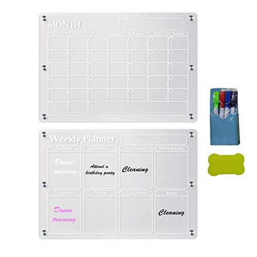 Trocken abwischbarer Acryl-Kalender | Transparenter Magnettafel-Kalender trocken abwischbar - Kalender-Whiteboard, Acryl, magnetisch, trocken abwischbar, Plantafel für wöchentliche Mahlzeiten von Povanjer