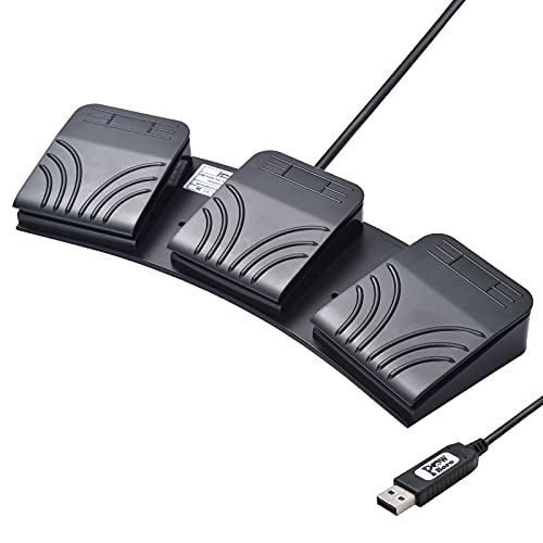 Powboro USB-Fußschalter mit 3 Pedalsteuerungen, benutzerdefiniertes Programm, PC, Computer, Tastatur, Karte, Multimedia-Taste, Transkription HID für PC-Videospiele, Push-to-Talk von Powboro