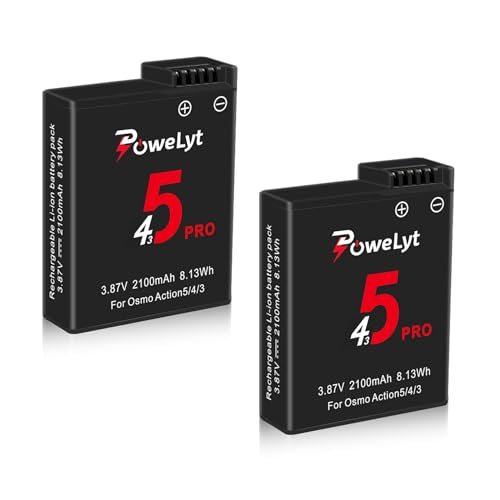 PoweLyt 2-Pack Osmo Action 5 Pro/4/3 Akkus 2100mAh Kapazität Osmo Action 5 Pro Akku unterstützt bis zu 240 Minuten Akkulaufzeit Kompatibel mit DJI Osmo Action 5 Pro,Osmo Action 4,Osmo Action 3 PoweLyt 2-Pack Osmo Action 5 Pro/4/3 Akkus 2100mAh Kapazität Osmo Action 5 Pro Akku unterstützt bis zu 240 Minuten Akkulaufzeit Kompatibel mit DJI Osmo Action 5 Pro,Osmo Action 4,Osmo Action 3 von PoweLyt