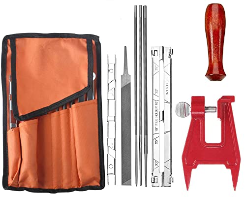 Kettensägen Schärffeilen Kit Universal Kompatibel mit Sti-hl Kettensäge mit 5/32" & 3/16" & 7/32" Dateien, Holzhandle, Tiefenmesser, Führer, Werkzeugtasche und Bankschraube von Poweka von Poweka