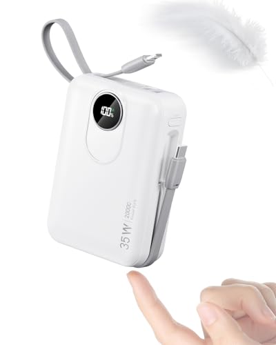20000mAh Power Bank mit integriertem Kabel: 35W Schnell Aufladende Externe Batterie für Handy, USB C (Input & Output) Akku-Pack, Powerbank mit 4 Ausgängen & 2 Eingängen 20000 mAh Power Bank -Weiß von Powelephant