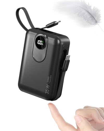 20000mAh Power Bank mit integriertem Kabel: 35W Schnell Aufladende Externe Batterie für Handy, USB C (Input & Output) Akku-Pack, Powerbank mit 4 Ausgängen & 2 Eingängen 20000 mAh Power Bank von Powelephant