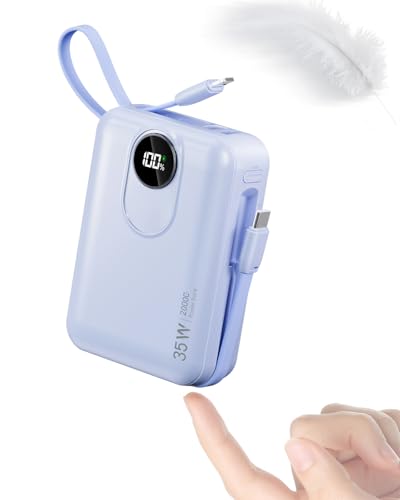 20000mAh Power Bank mit integriertem Kabel: 35W Schnell Aufladende Externe Batterie für Handy, USB C (Input & Output) Akku-Pack, Powerbank mit 4 Ausgängen & 2 Eingängen-Blau von Powelephant