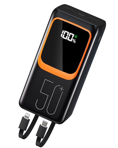 50.000 mAh Power Bank mit integriertem Kabel: 22,5 W Schnellladung externer Akku mit großer Kapazität, tragbares Ladegerät mit LED-Taschenlampe und 7 Ausgängen und 3 Eingängen - Schwarz MP3 6 GB 50.000 mAh Power Bank mit integriertem Kabel: 22,5 W Schnellladung externer Akku mit großer Kapazität, tragbares Ladegerät mit LED-Taschenlampe und 7 Ausgängen und 3 Eingängen - Schwarz MP3 6 GB von Powelephant