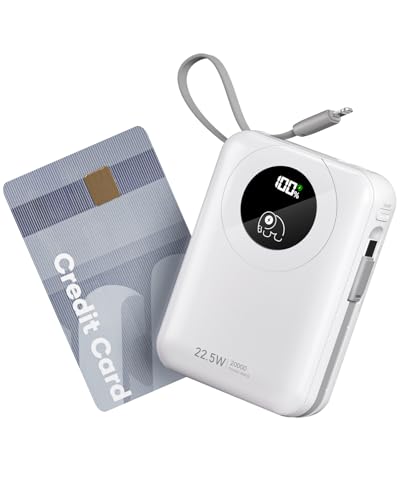 Externer Akku mit integriertem Kabel: 35 W Power Bank mit Schnellladung für Handy, Akku USB C (Eingang & Output), tragbares Ladegerät mit 4 Ausgängen und 2 Eingängen von Powelephant