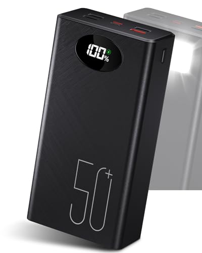 Powerbank 50000mAh Tragbarer Ladegerät: 22,5 W Schnelllade-Externer Akku - Powerbank mit 5 Ausgängen & 2 Eingängen und Taschenlampe 25000 mAh×2 von Powelephant