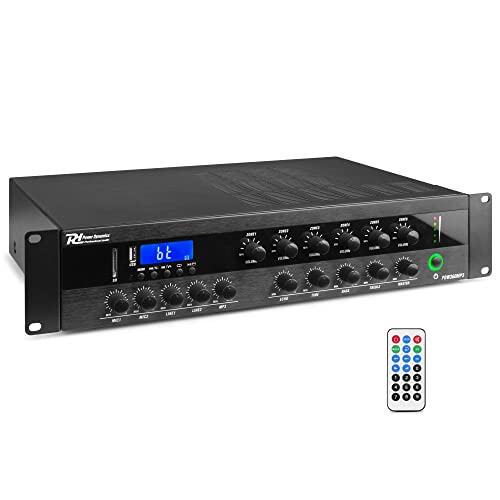 Power Dynamics PDW360MP3 - Verstärker, PA Mixer, 6 Zonen-Verstärker, 360 Watt, Bluetooth, MP3, für 100V- Soundsysteme, RCA-Inputs, MIC-IN, 3-Band EQ, Mehrzonen Endstufe von Power Dynamics