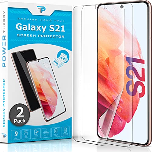 Power Theory Schutzfolie für Samsung Galaxy S21 Displayschutz [KEIN GLAS] 3D Nano Tech Folie, 100% Fingerabdrucksensor, Einfache Installation [2 Stück] von Power Theory