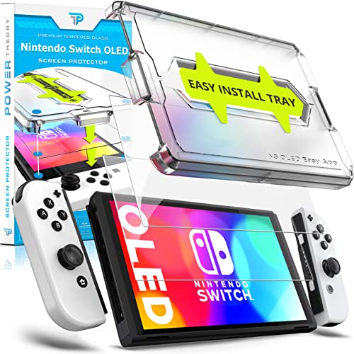 Power Theory Schutzglas für Nintendo Switch OLED 2021 Schutzfolie - Glas Displayschutz mit Schablone, Displayschutzfolie, Glas Folie mit Anbringhilfe [2 Stück] von Power Theory