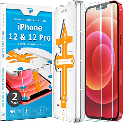 Power Theory Schutzglas für iPhone 12, iPhone 12 Pro Schutzfolie, Glas Displayschutz mit Schablone, Displayschutzfolie, Glas Folie mit Anbringhilfe [2 Stück] von Power Theory