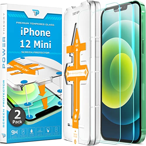 Power Theory Schutzglas für iPhone 12 Mini Schutzfolie, Glas Displayschutz mit Schablone, Displayschutzfolie, Glas Folie mit Anbringhilfe [2 Stück] von Power Theory