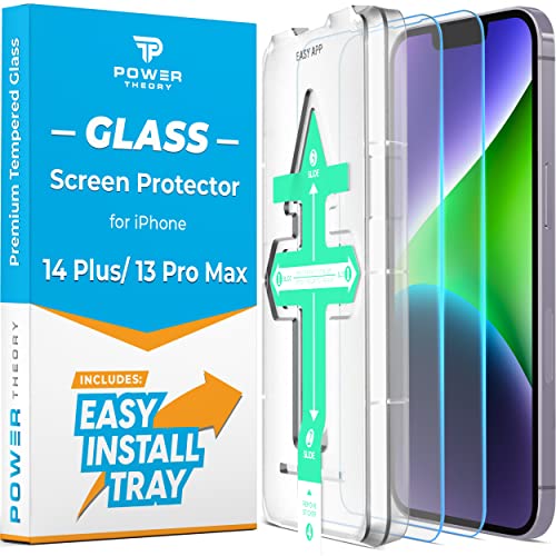 Power Theory Schutzglas für iPhone 14 Plus, iPhone 13 Pro Max Schutzfolie, Displayschutz Glass mit Anbringhilfe, Displayschutzfolie, Glas Folie mit Schablone [2 Stück] von Power Theory