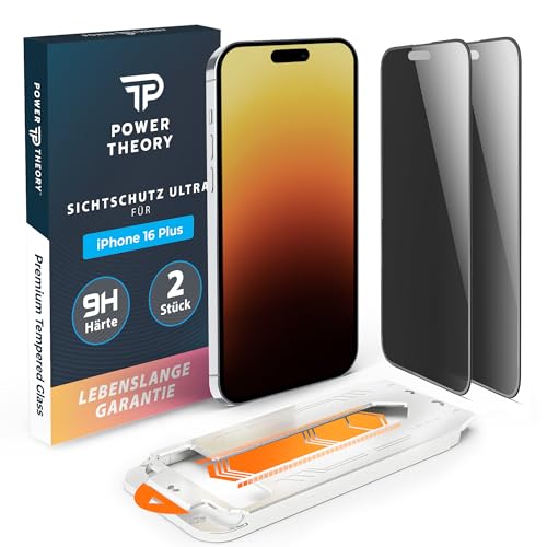 Power Theory Sichtschutz für iPhone 16 Plus Sichtschutz, Ultra-Glas Displayschutz Folie mit 9H Glas Bruchfestigkeit, Blasenfreie Anbringung & Schnelle Installation [2 Stück] von Power Theory