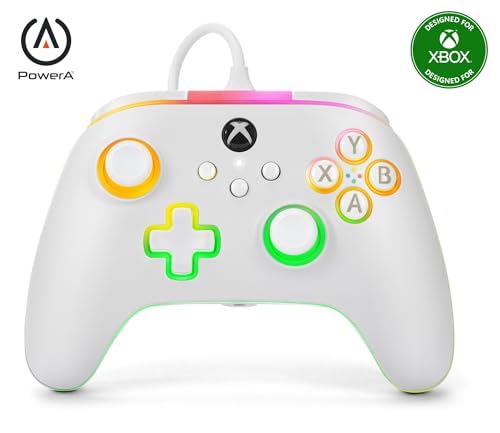 Kabelgebundener PowerA-Advantage-Controller für Xbox Series X|S mit Lumectra - Weiß, Gamepad, kabelgebundener Videospiel-Controller, Gaming-Controller, Xbox One, offiziell lizenziert von PowerA