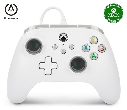 Kabelgebundener PowerA Controller für Xbox Series X|S und Windows 10/11 - Weiß, Gamepad, kabelgebundener Videospiel-Controller, Gaming-Controller, kompatibel mit Xbox One, Offiziell lizensiert von PowerA