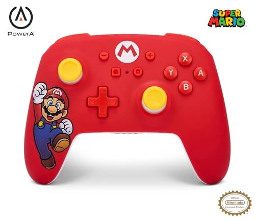 Kabelloser PowerA-Controller für Nintendo Switch - Mario-Freude, Nintendo Switch OLED-Modell, Nintendo Switch Lite, Gamepad, Spiele-Controller, Bluetooth-Controller, Offiziell Lizenziert von PowerA