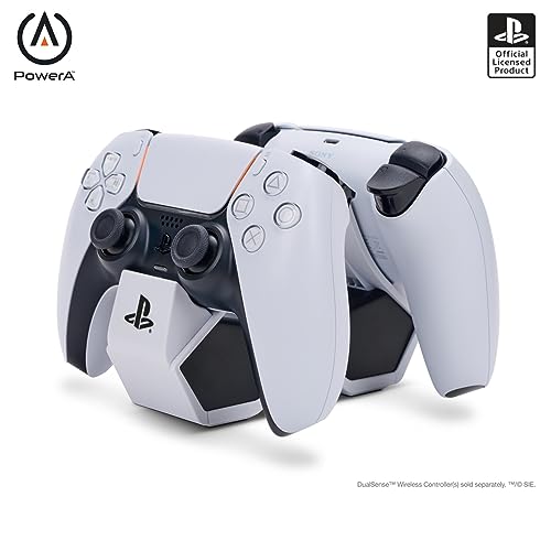 PowerA Doppelladestation für 2 x DualSense Wireless Controller, Doppelladegerät für Sony PlayStation 5 Controller (Grau/Schwarz) von PowerA