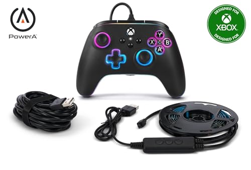 PowerA Kabelgebundener Advantage-Controller für Xbox Series X|S mit Lumectra und RGB-LED-Streifen - Schwarz von PowerA