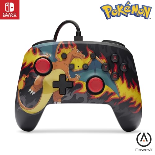 PowerA Verbesserter kabelgebundener Controller für Nintendo Switch - Charizard-Feuersturm, Gamepad, Game-Controller, kabelgebundener Controller, offiziell lizenziert von PowerA