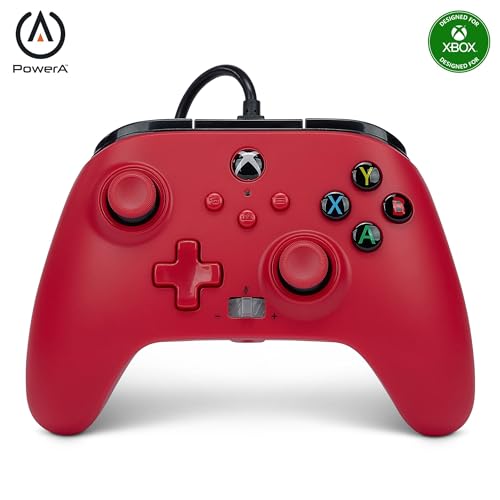 Verbesserter Kabelgebundener Controller von PowerA für Xbox Series X|S - Artisan Red, Gamepad, Kabelgebundener Videospiel-Controller, Gaming-Controller, Geeignet für Xbox One, Offiziell lizensiert von PowerA