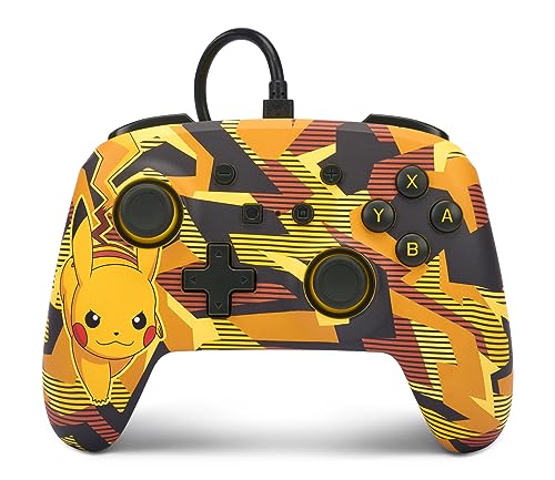 Verbesserter Kabelgebundener PowerA Controller für Nintendo Switch – Camo-Storm-Pikachu, Gamepad, Game-Controller, Kabelgebundener Controller, Offiziell Lizenziert von PowerA