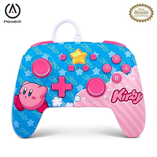 Verbesserter Kabelgebundener PowerA Controller für Nintendo Switch – Kirby, Gamepad, Game-Controller, Kabelgebundener Controller, Offiziell Lizenziert von PowerA