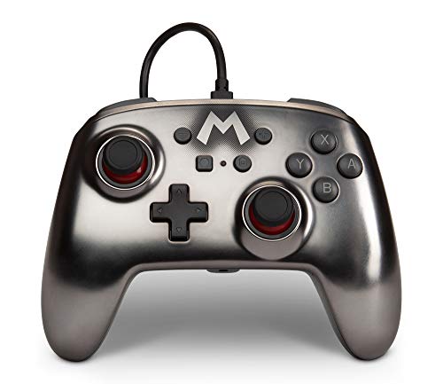 Verbesserter Kabelgebundener PowerA Controller für Nintendo Switch – Mario Silver, Gamepad, Game-Controller, Kabelgebundener Controller, Offiziell Lizenziert von PowerA