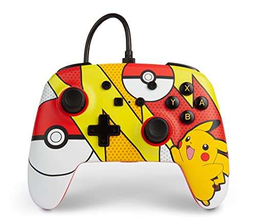 Verbesserter Kabelgebundener PowerA Controller für Nintendo Switch – Pokemon: Pikachu Pop Art, Gamepad, Game-Controller, Kabelgebundener Controller, Offiziell Lizenziert von PowerA
