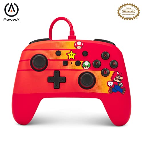 Verbesserter Kabelgebundener PowerA Controller für Nintendo Switch – Speedster Mario, Gamepad, Game-Controller, Kabelgebundener Controller, Offiziell Lizenziert von PowerA
