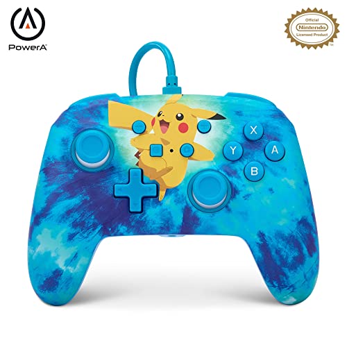 Verbesserter Kabelgebundener PowerA Controller für Nintendo Switch – Tie Dye Pikachu, Gamepad, Game-Controller, Kabelgebundener Controller, Offiziell Lizenziert von PowerA