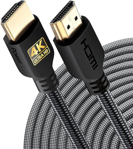 PowerBear 4K HDMI Kabel 15m | 18Gbps Hochgeschwindigkeit HDMI Kabel, geflochtenes Nylon & Goldstecker, 4K @ 60Hz, Ultra HD, 2K, 1080P, ARC & CL3 zertifiziert für Laptop, Monitor, PS5, PS4 & mehr von PowerBear