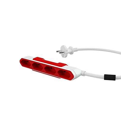 Allocacoc 4xVerteiler PowerBar Reiseadapter Steckdosenleiste mit 1.5M Verlängerungskabel Power Strip Steckdose 220-240V Schuko, Rot von Allocacoc