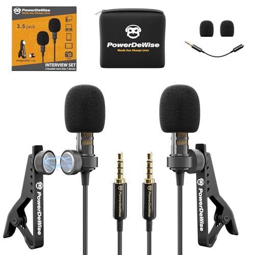 2 Lavalier Mikrofon Set für Dual Interview - Dual Ansteckmikrofon - 2 Lavalier Mikrofon Set - Perfekt als Blogging Vlogging Interview Mikrofon für iPhone 6, 7, 8, 8, X von PowerDeWise