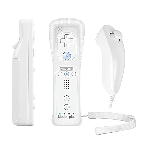 Controller für Nintendo Wii, PowerLead Motion Plus Remote Controller für Wii und Wii U, Eingebauter Motion Plus Remote und Nunchuck Controller, mit Silicon Case für Nintendo Wii und Wii, Weiß von PowerLead