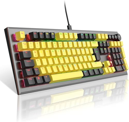 PowerLead Mechanische Gaming-Tastatur, kabelgebundene Tastatur Rainbow RGB Backlit 104-Tasten-Gaming-Tastatur mit Abnehmbarer programmierbare Einstellungen mit N-Key-Flip für Windows von PowerLead