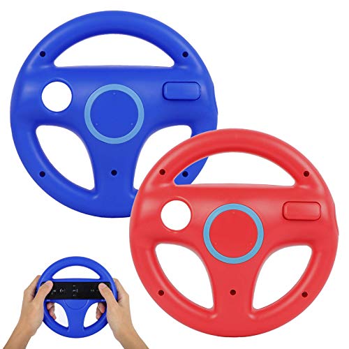 PowerLead Steering Wheel for Wii Controller, 2 pcs Racing Wheel Compatible with Mario Kart, Game Controller Wheel for Nintendo Wii Remote Game, M, rot/Belau von PowerLead