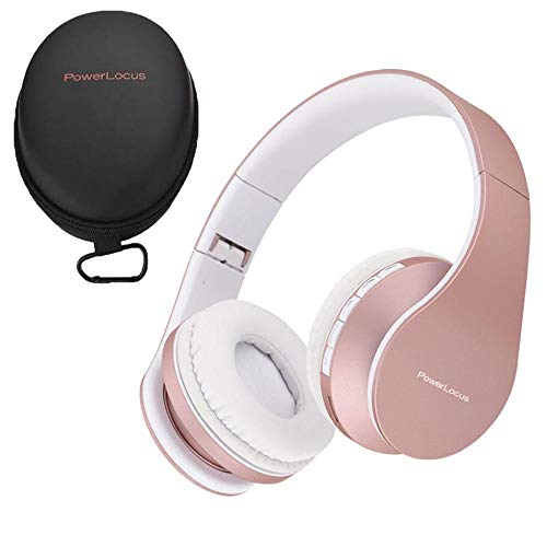 Bluetooth Kopfhörer, PowerLocus Over Ear Wireless Bluetooth Kopfhörer Faltbar Kabellose On Ear Ohrhörer Headset Aux-Unterstützung mit Mikrofon Freiscprechfunktion für iPhone, Android, PC (Rose Gold) von PowerLocus