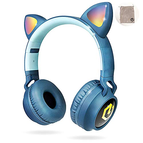 PowerLocus Bluetooth Kopfhörer Kinder, LED Katzenohren, 85dB Sichere Lautstärke, Bluetooth 5.3, Micro SD/TF, HD Stereo, Kabellose und Kabel, Kinder Kopfhörer mit Mikrofon für Handy, Tablets, PC,Reisen von PowerLocus