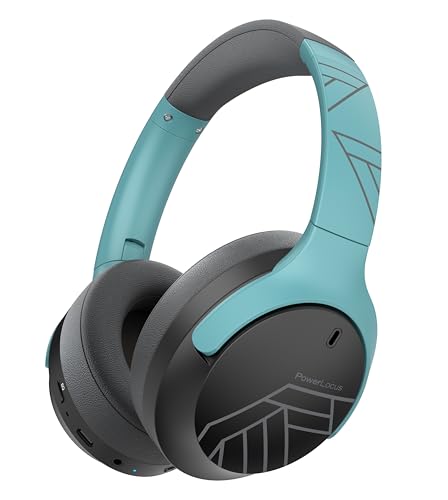 PowerLocus Bluetooth Kopfhörer Over Ear, 60 Std Spielzeit, Kopfhörer Kabellos mit 4 EQ-Modi, Hi-Fi Stereo Faltbare Kopfhörer mit Mikrofon für iPhone/Reisen/Android/Laptops (Grau/Mint) von PowerLocus